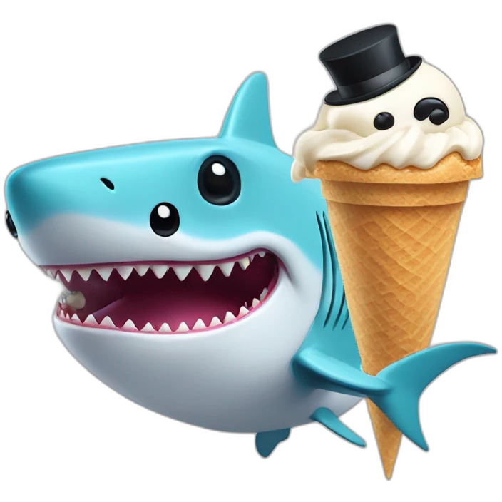 Shark with a top hat and a panda eating ice cream emoji