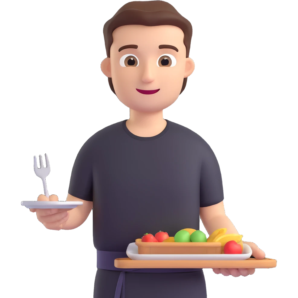 A guy waiter in a black T-shirt with a tray in his hand emoji