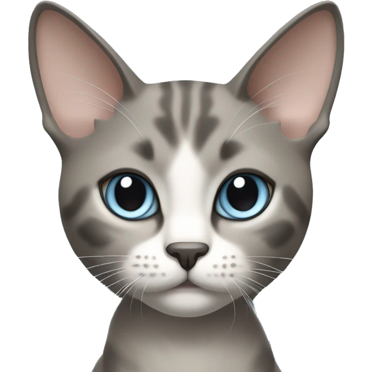 Thai breed cat with a warm cream body, dark gray face, ears, and paws. Short fur, sharp ears, and striking light blue eyes with an intense gaze. emoji