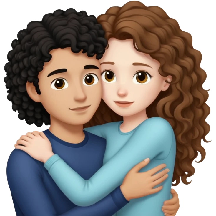 girl with long light brown hair and pale skin hugging a boy with black curly hair and tanned skin emoji