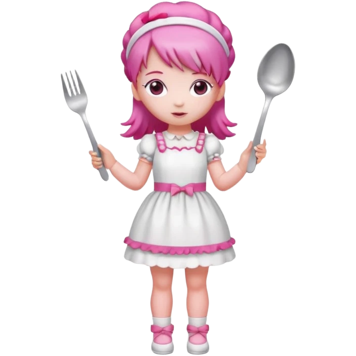 Isolated detaile illustration modern raspberry torte doll figurine full body with pink hair and a pink hairband standing emoji