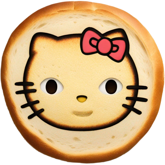 hello kitty face toasted on a circular bread emoji