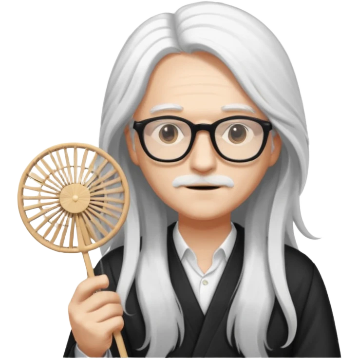 long white haired folding fan holder with glasses emoji
