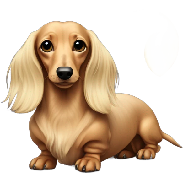 Blonde long-haired dachshund with a moon emoji
