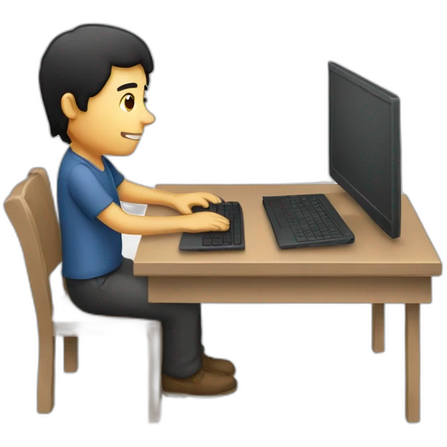 man with black hair working on laptop front view emoji