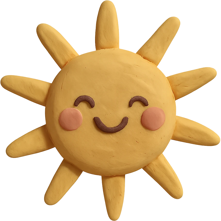 happy sun in claymation style with visible fingerprints and pastel colors emoji