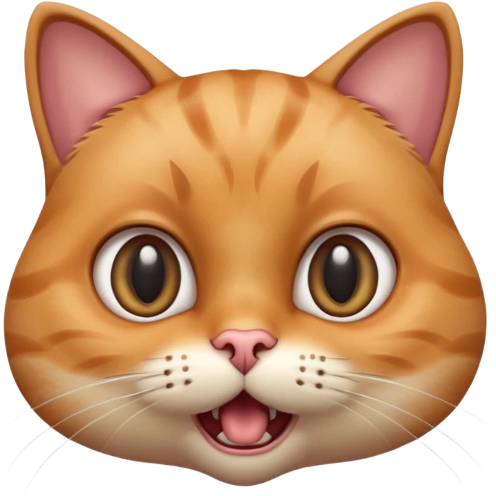 close-up of a cat face with wide eyes and open mouth, fur puffed, eyebrows raised in shock, frightened expression, glossy 3D effect, soft lighting, smooth gradients, high detail emoji