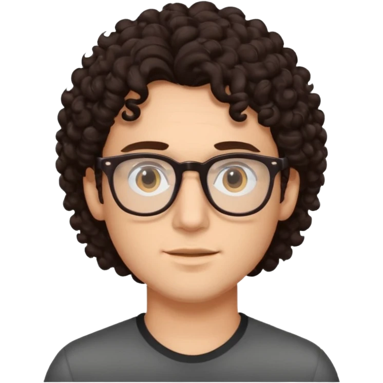 guy with dark brown curly hair and glasses realisticish emoji