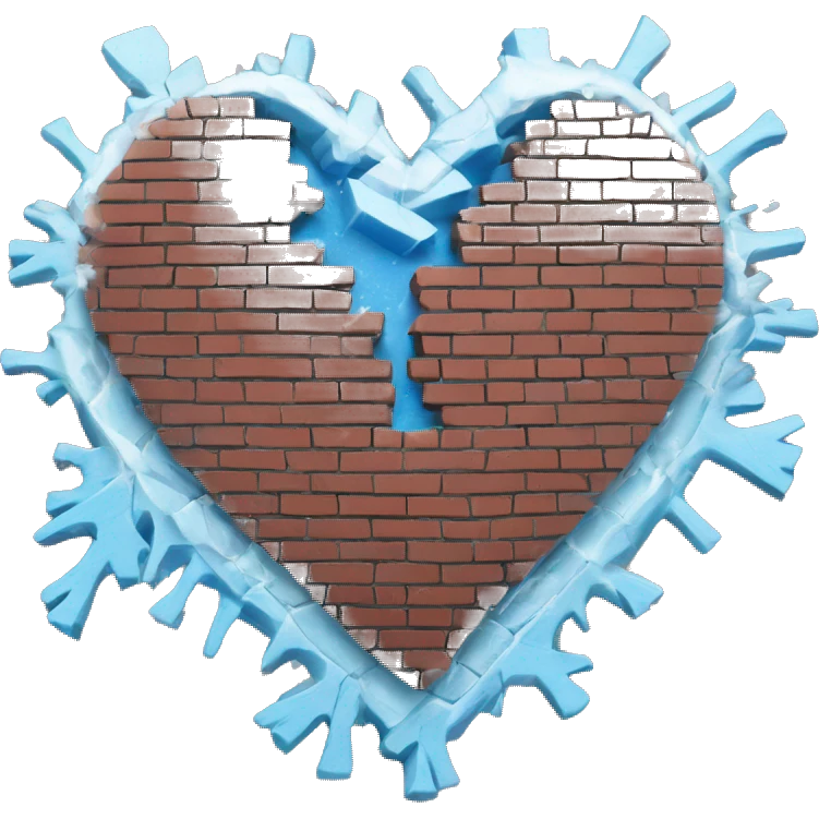 Broken blue frozen heart with bricks around it emoji