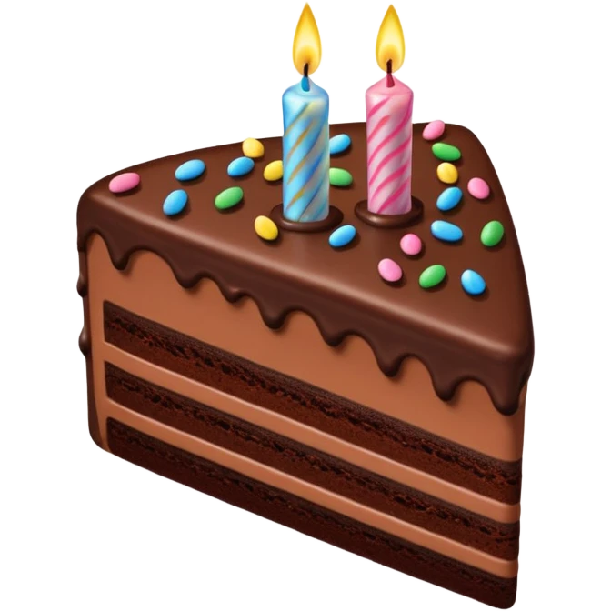 slice of chocolate birthday cake with a candle emoji