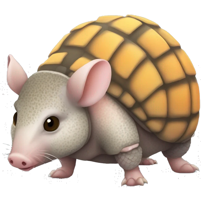 Mottled speckled gray brown chubby armadillo pig with yellow and black and orange and cute tiny eyes emoji