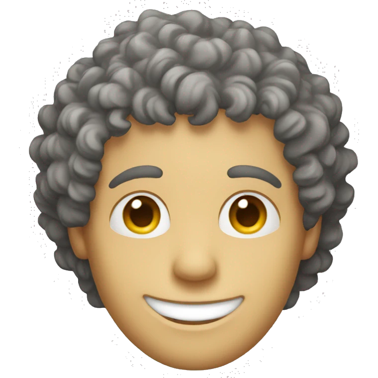 white man, curly hair covering his eyes, smiling emoji