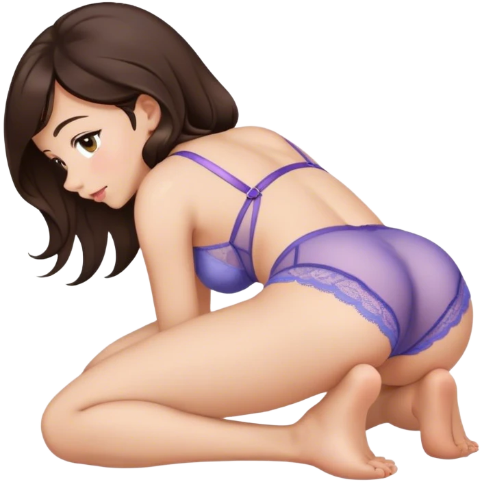 brunette intimate sfw cute lingerie pose bending arched curved IN back on hands and knees face down from behind emoji