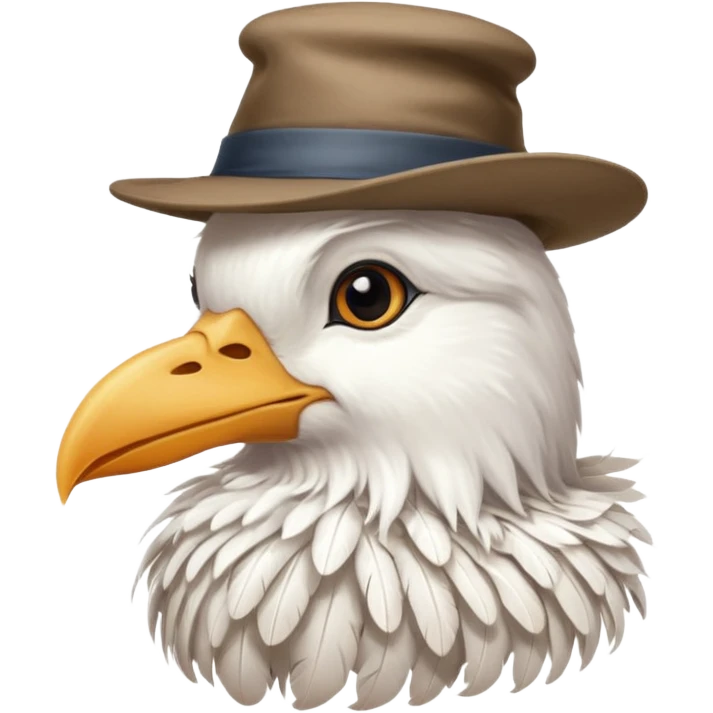 long haired white bird with hat emoji