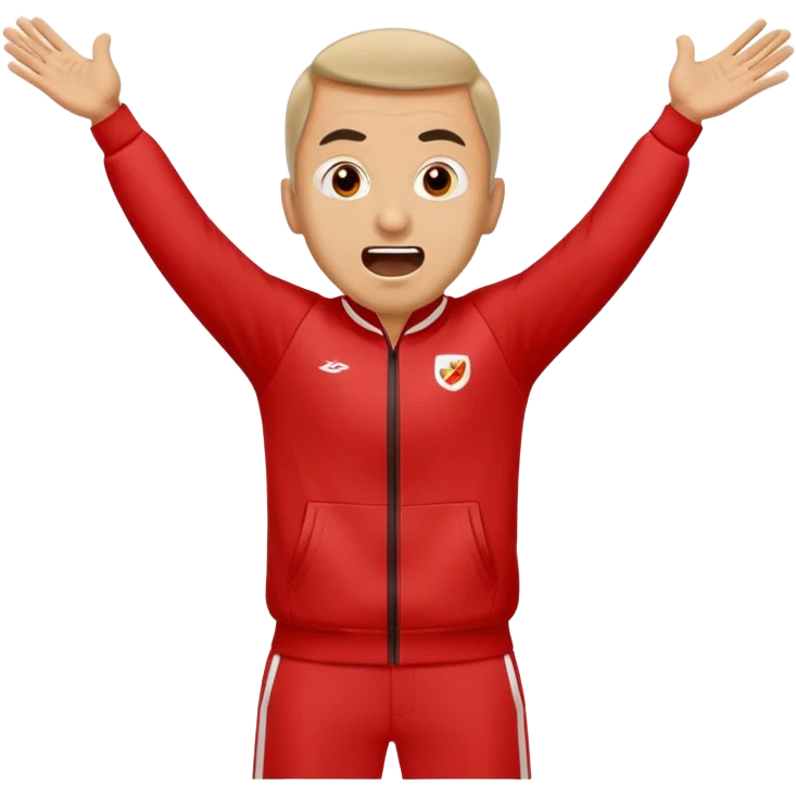 Recep İvedik in his iconic stance with arms spread wide, wearing red tracksuit, shouting with exaggerated expression emoji