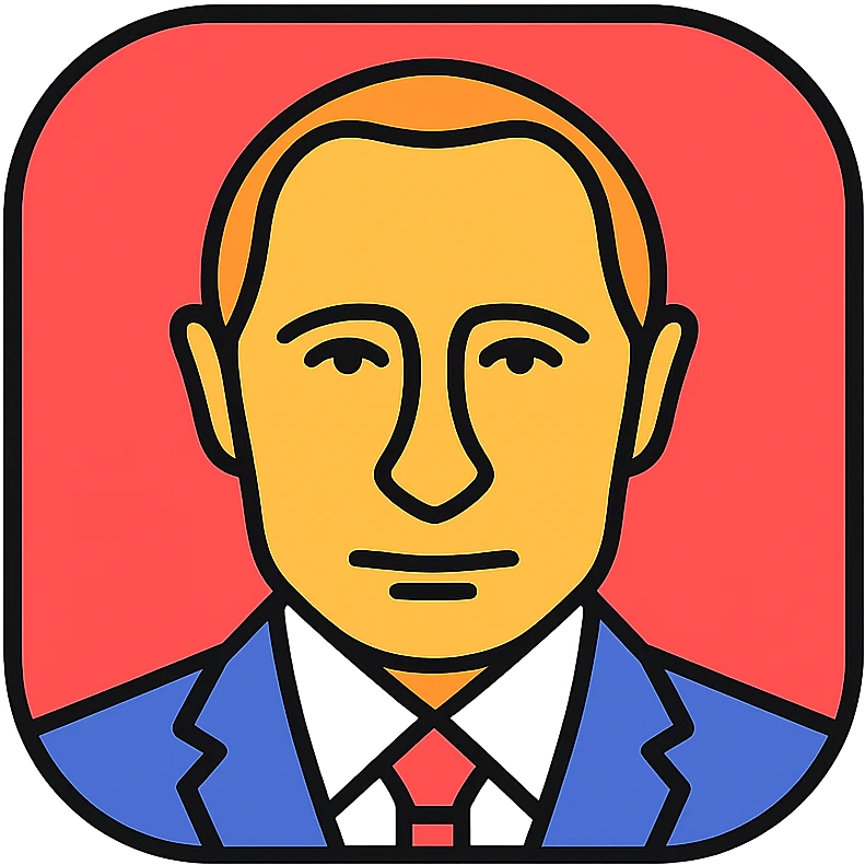 Putin illustrated as a modern iOS app icon, flat, minimal, no text emoji