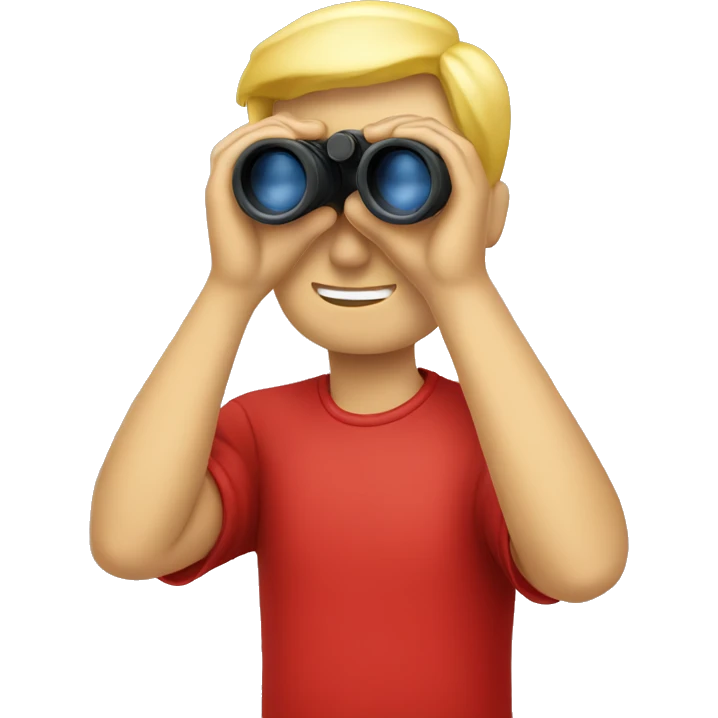 Blond Man with red shirt looking through binoculars emoji