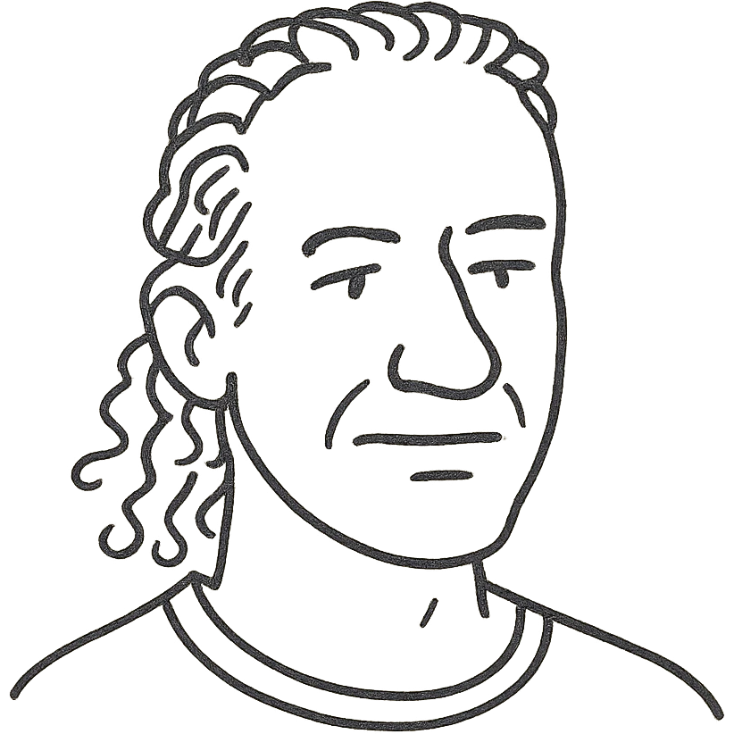 white man in his 40s with long tight curly hair and short sides emoji