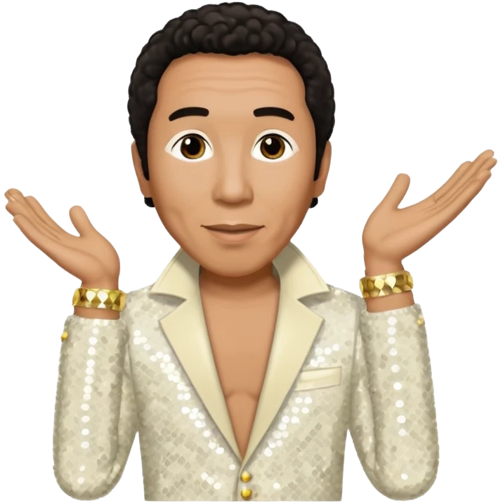 Smokey Robinson with dark brown hair, ivory sequin outfit emoji
