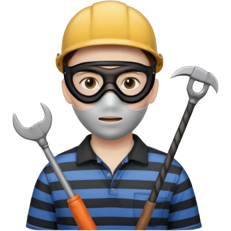 Thief with mask,crowbar and striped shirt emoji