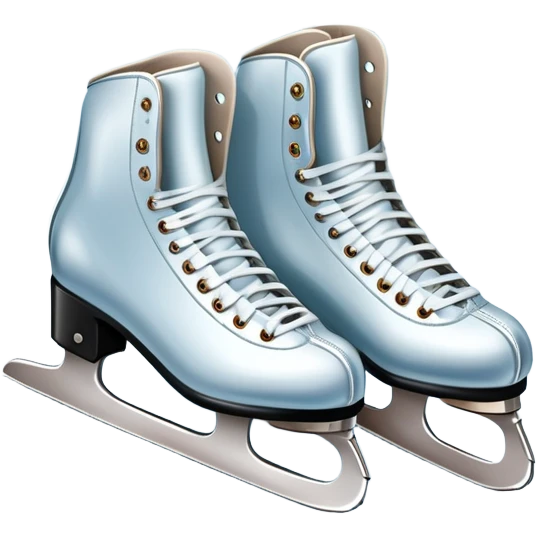 An icon featuring a pair of elegant figure skates resting on scratched ice in the center of an ice stage. The background shows distant spectator stands, with soft spotlights highlighting the skates. Transparent background emphasizes the quiet beauty of the scene. emoji