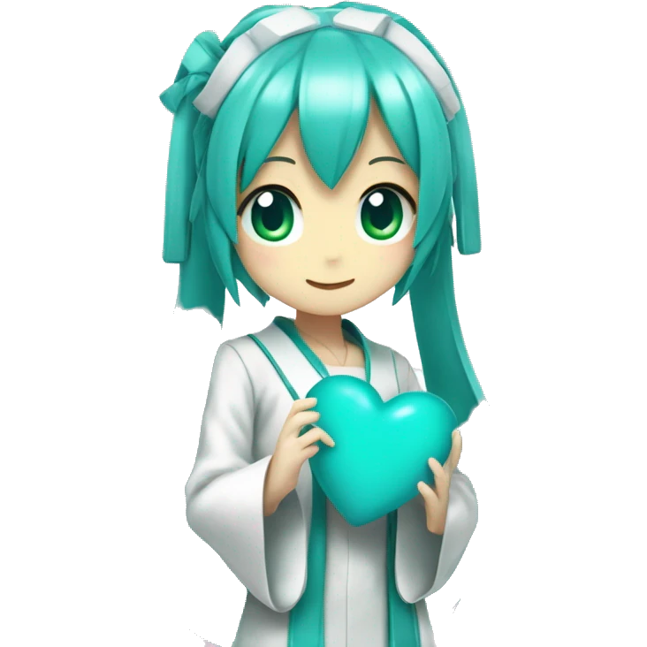hatsune miku holding a teal heart emoji