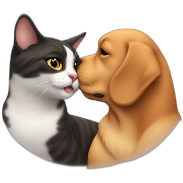 Cat kissing a dog emoji