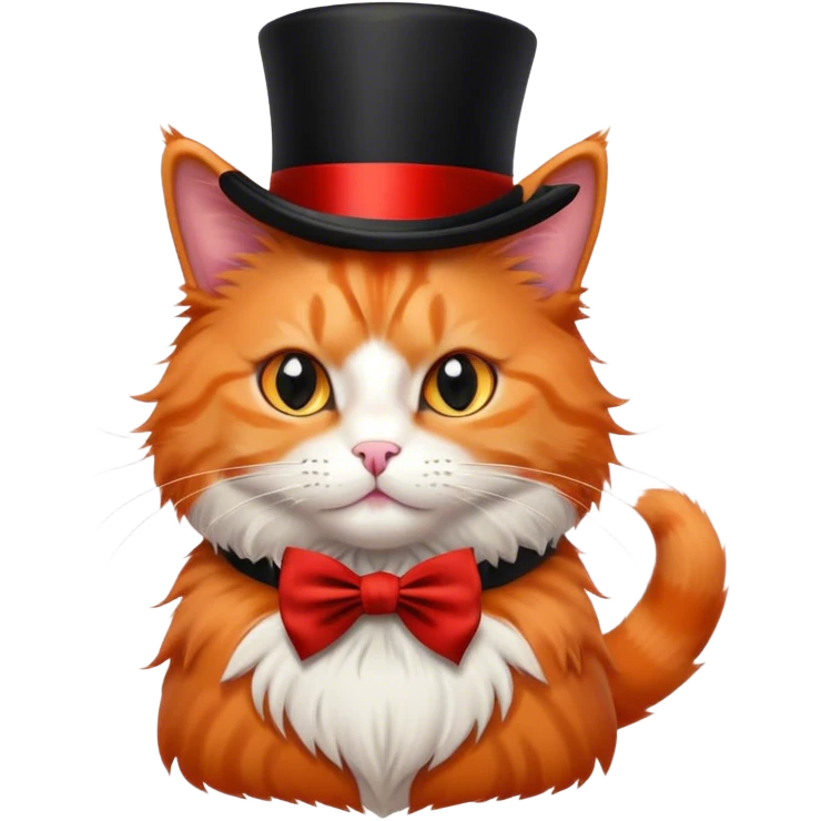 fluffy elegant orange cat with top hat black with red ribbon  emoji