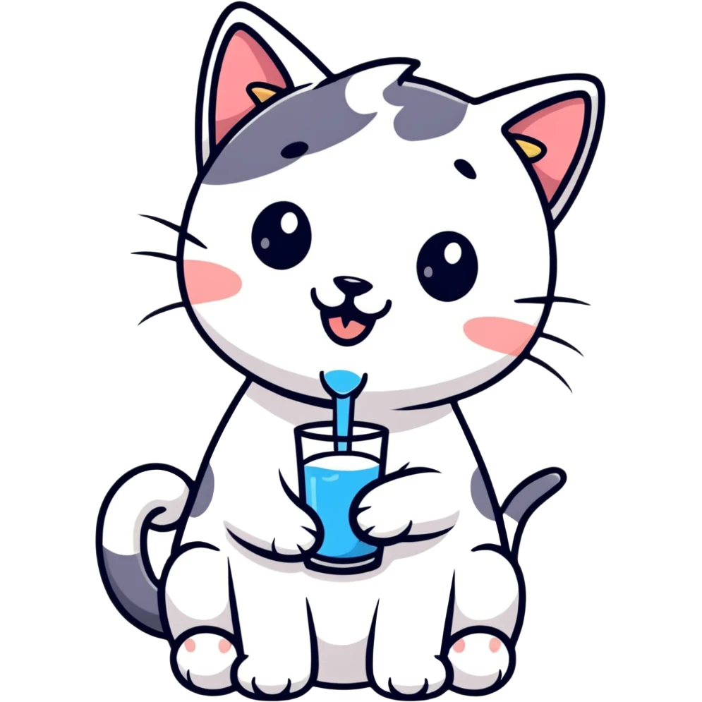 cute cartoon sticker of a cat happily drinking milk emoji