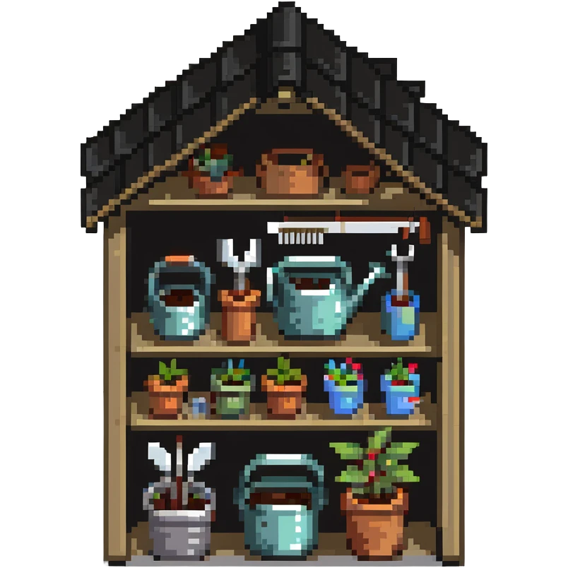 gardening shed with tools and supplies emoji
