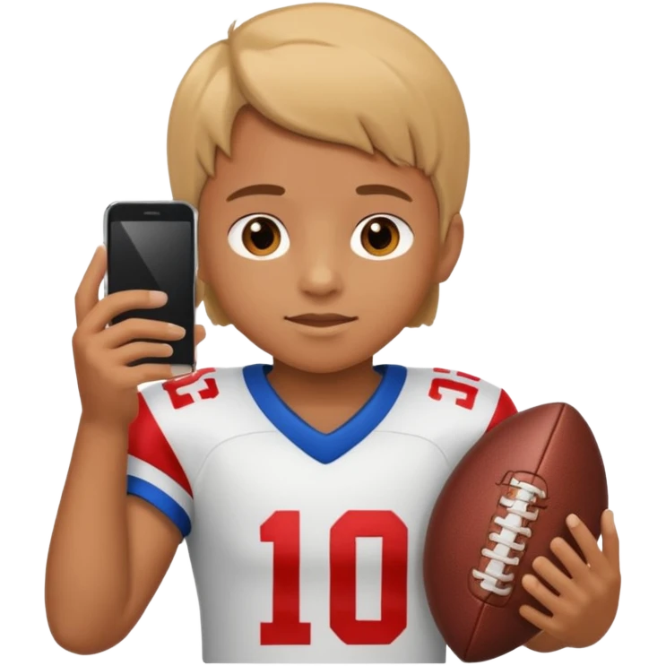 A child holds a phone in his hands and plays football at the same time emoji