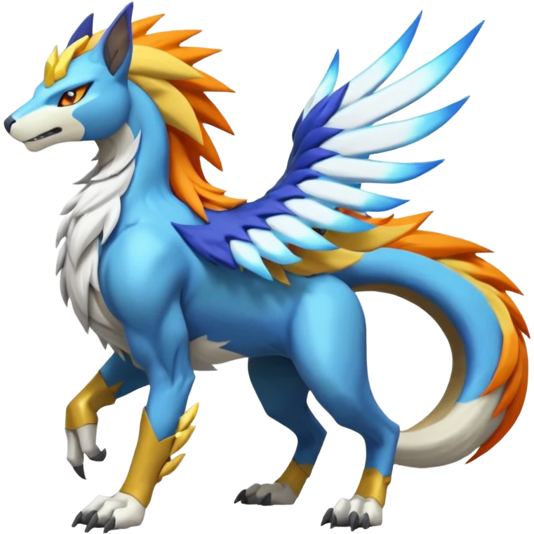 Colorful Meloetta-Manectric-Solgaleo-Raikou-Wargreymon-Sergal-Pokémon-Digimon-Fakémon-fusion-hybrid-creature emoji