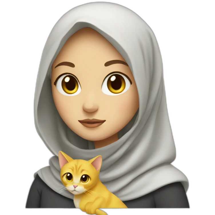 A whote girl in hijab with a yellow cat emoji