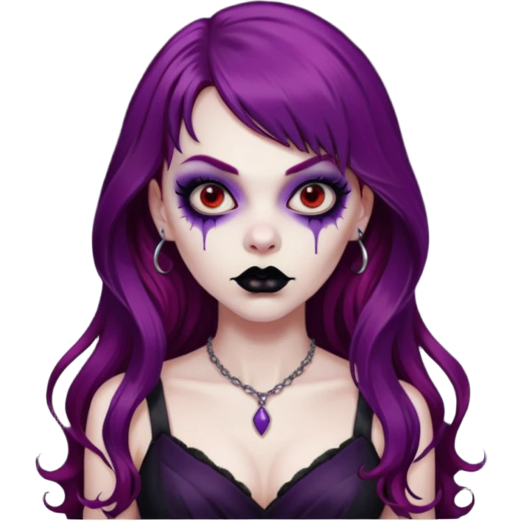 vampira gótica zumbi de cabelo longo e vermelho quase roxo e franja e roupa com decote e batom preto emoji