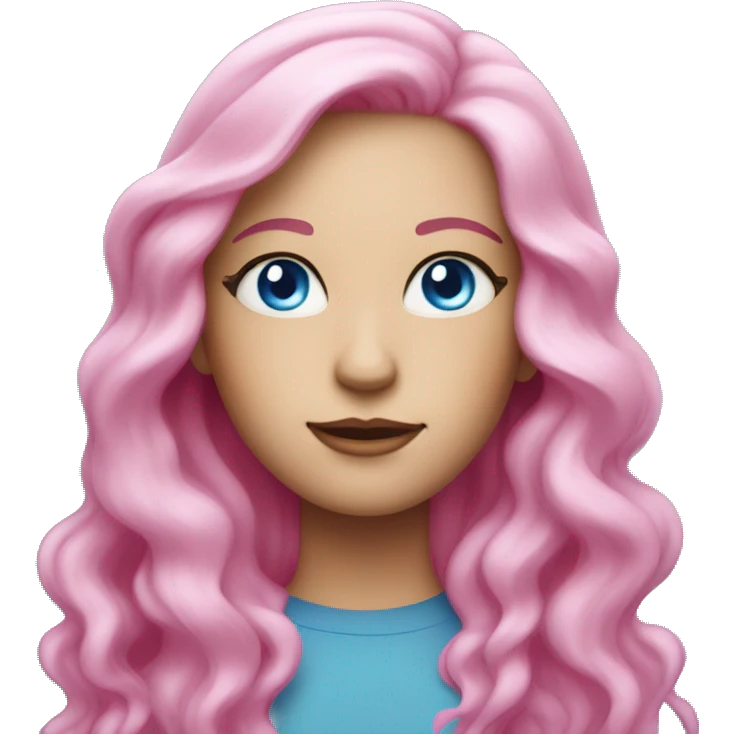 white woman with light blue eyes, a neon blue star on her right cheek and very long and slightly wavy bright pink hair emoji