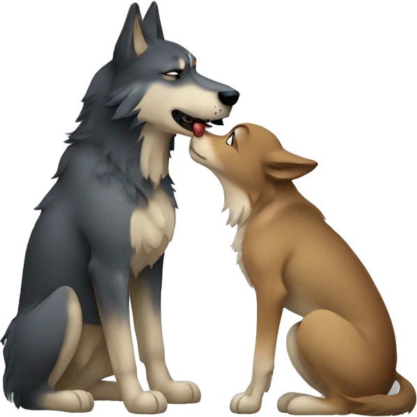 Dog kissing a wolf emoji