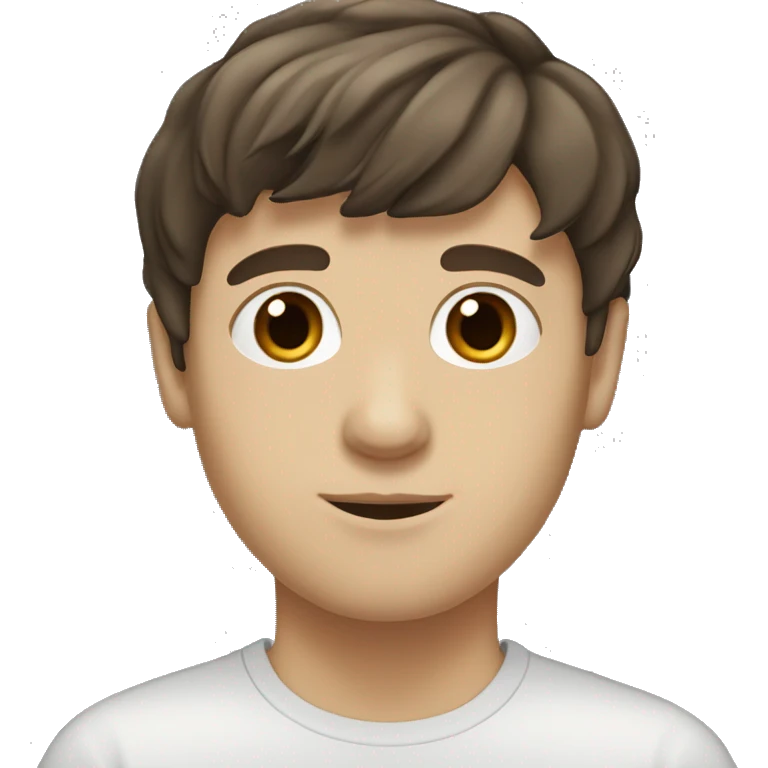 White boy, dark brown hair with bangs, hair on chin, brown eyes emoji