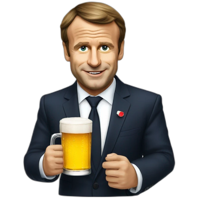 Emannuel macron avec une bier emoji