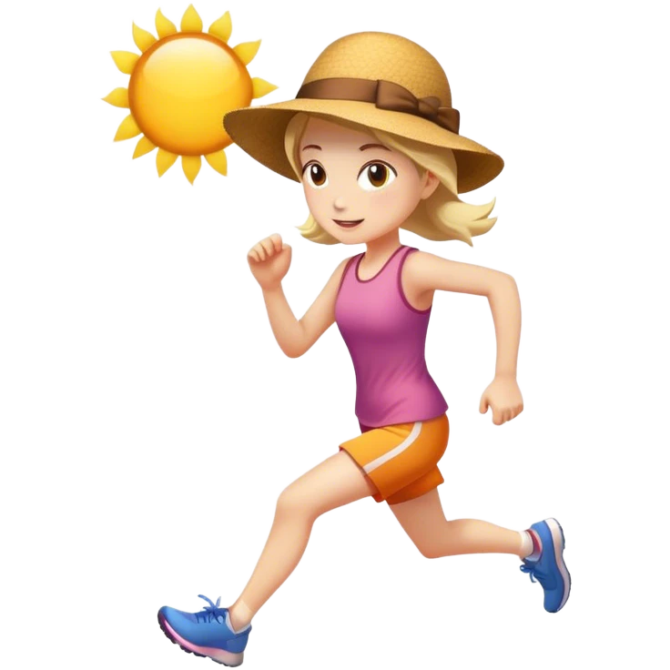 girl with hat on running with sunshine  emoji