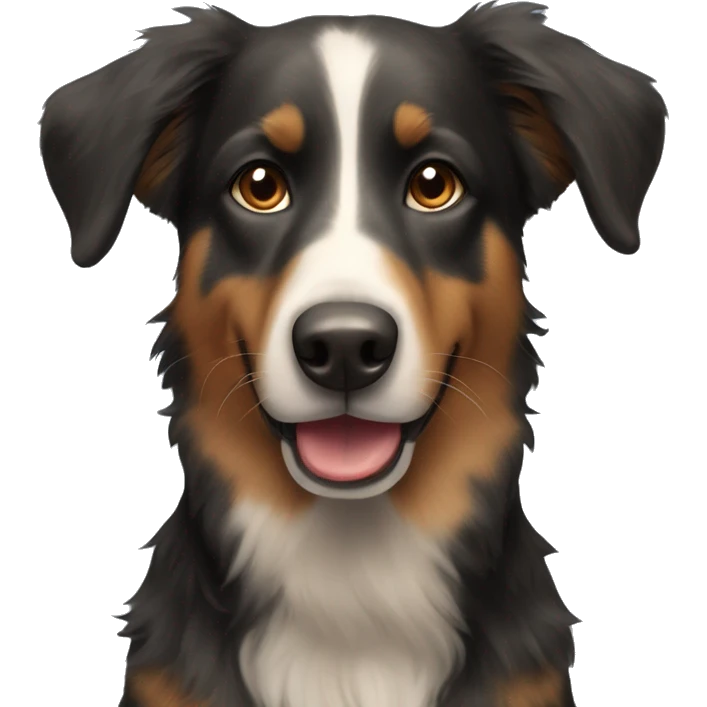 Black dog, an ear up the other down. He looks like an australian shepard emoji