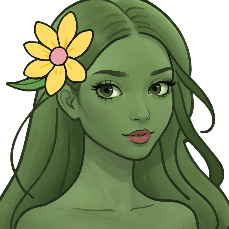 Pretty girl with flower on her long hair and wearing makeup  emoji