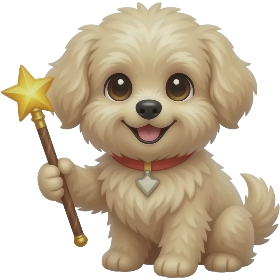 Very small fluffy cutty dog, for profile, look front, holding magic stick, only bottom of body, only for leg emoji