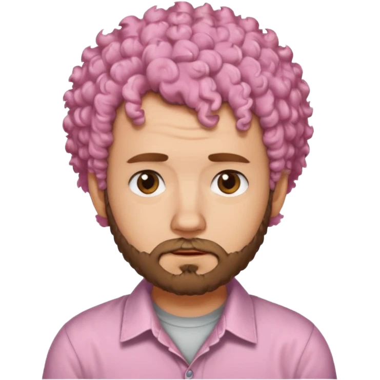 A light-skinned man with short fluffy pink curls and a neatly trimmed brown beard, with a slightly uneasy expression. emoji