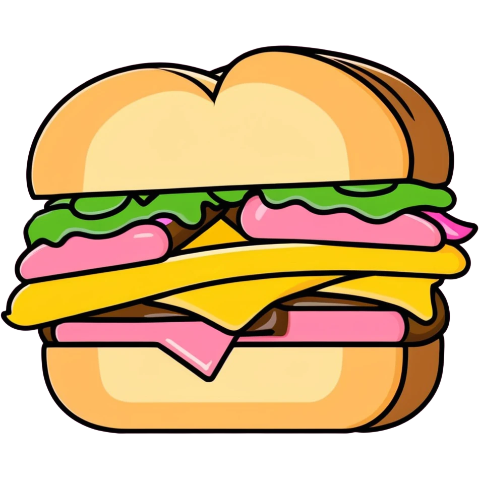 cartoon style half-eaten sloppy sandwich gripped by a hand with pink fingernails emoji
