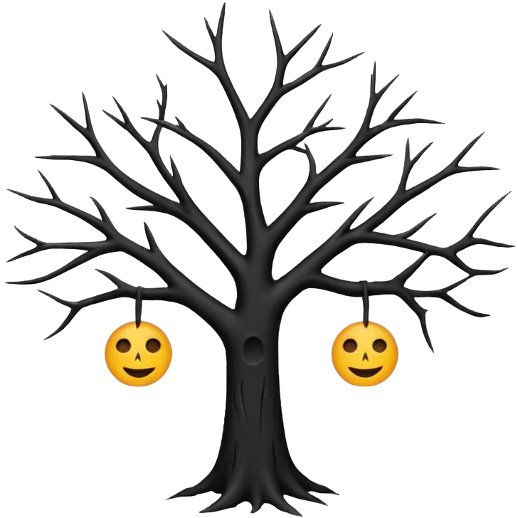  black dead tree silhouette, leafless, dark minimal style, simple emoji, centered, no background emoji