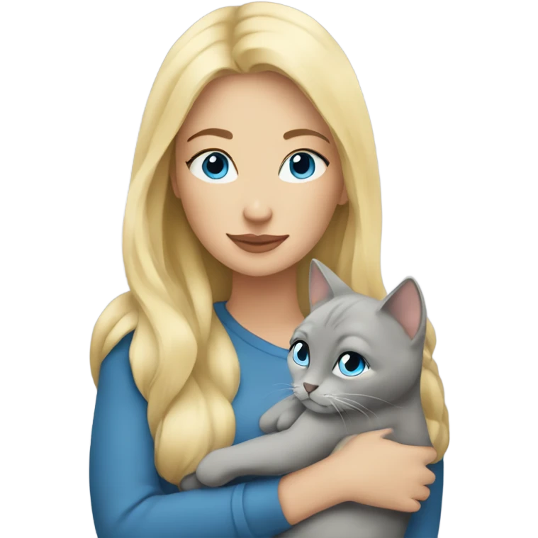 Blonde woman with blue eyes snuggling grey cat emoji