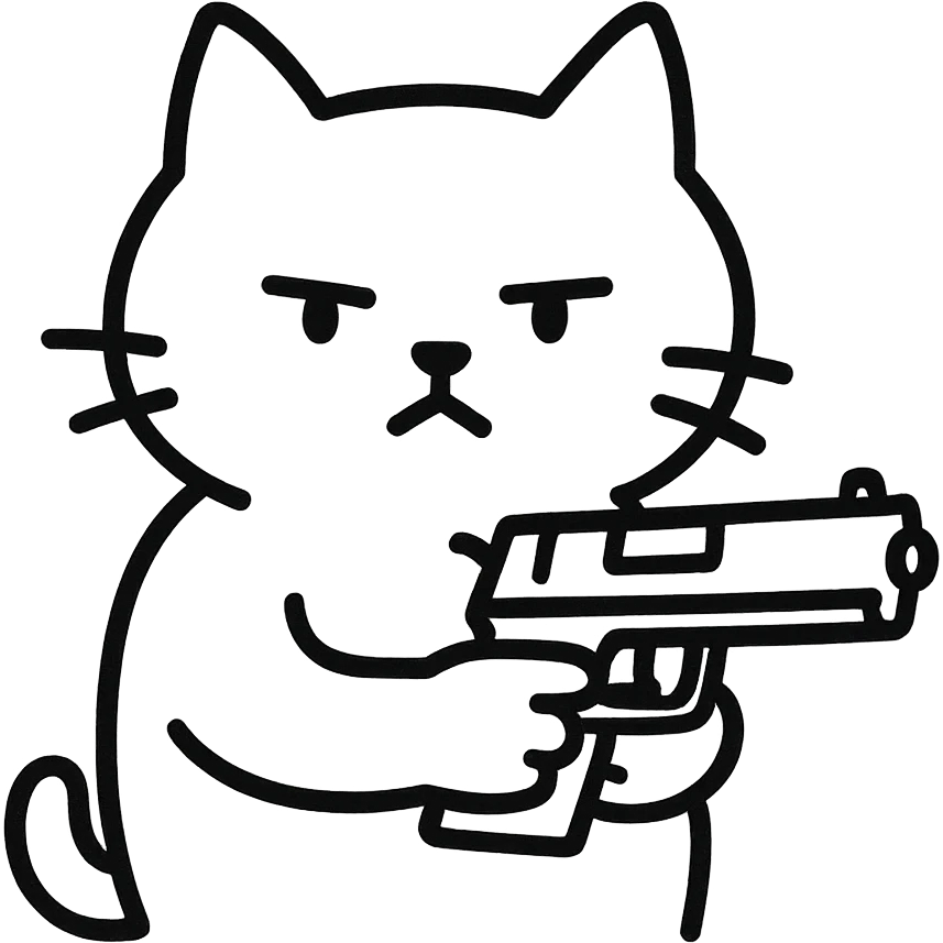 hand-drawn outlined icon of a cat holding a gun emoji