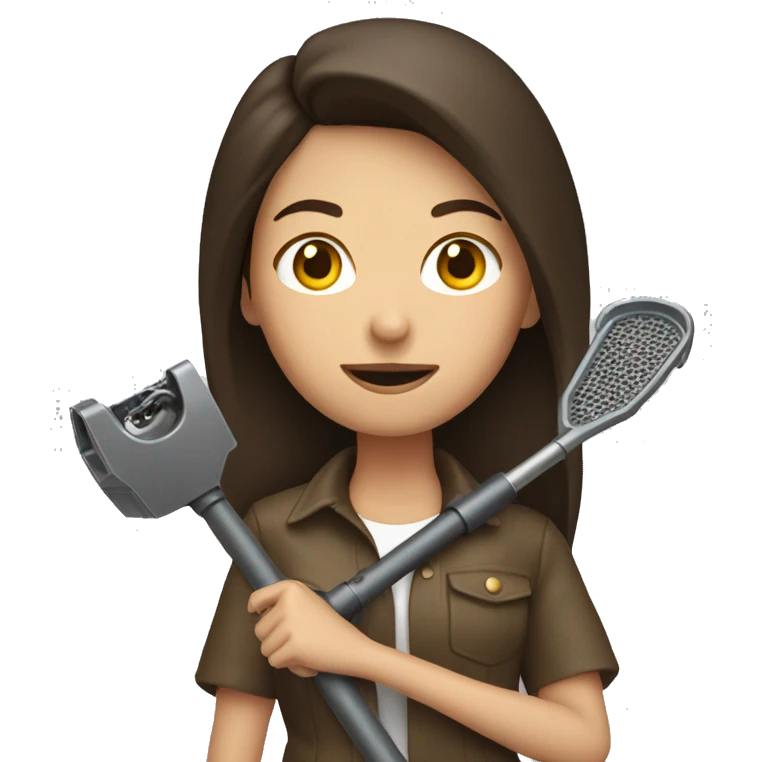 Brunette woman holding metal detector  emoji