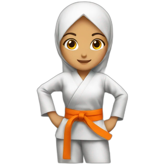 A  hijabi Karate girl orange belt with karate gi  emoji