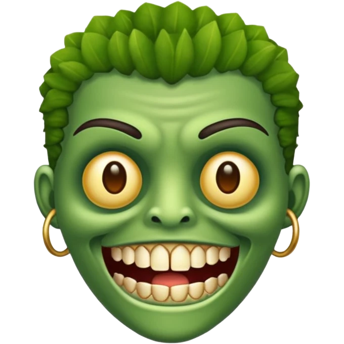 Zumbi verde com dente dourado com nariz emoji